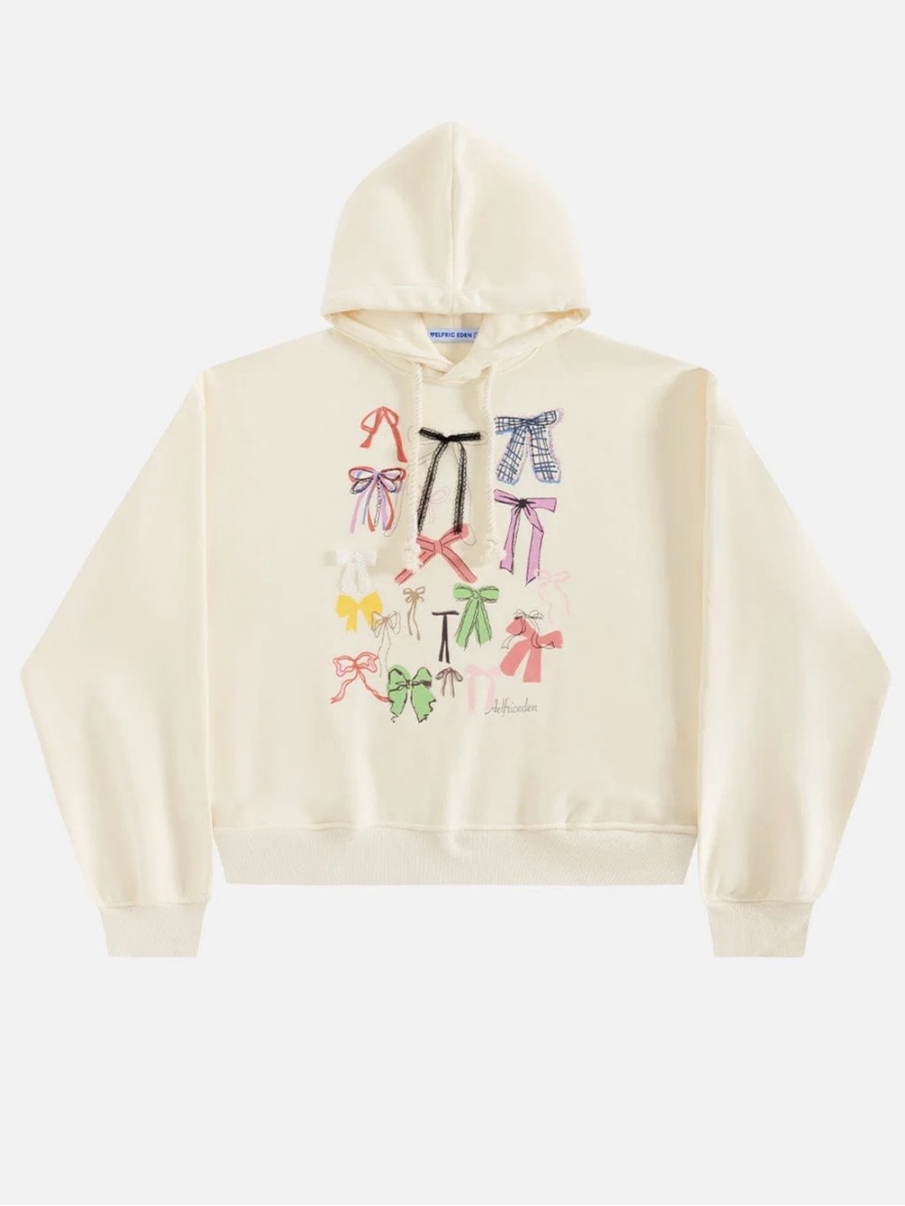Aelfric Eden Cream Oversized Bow Graphic Hoodie Size Medium Coquette Y2K New